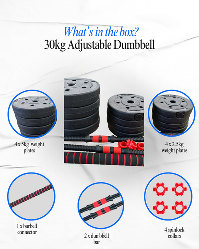 Adjustable Dumbbell and Barbell Weights Set for Gym 30kg.