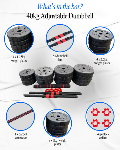 Adjustable Dumbbell and Barbell Weights Set for Gym 40kg