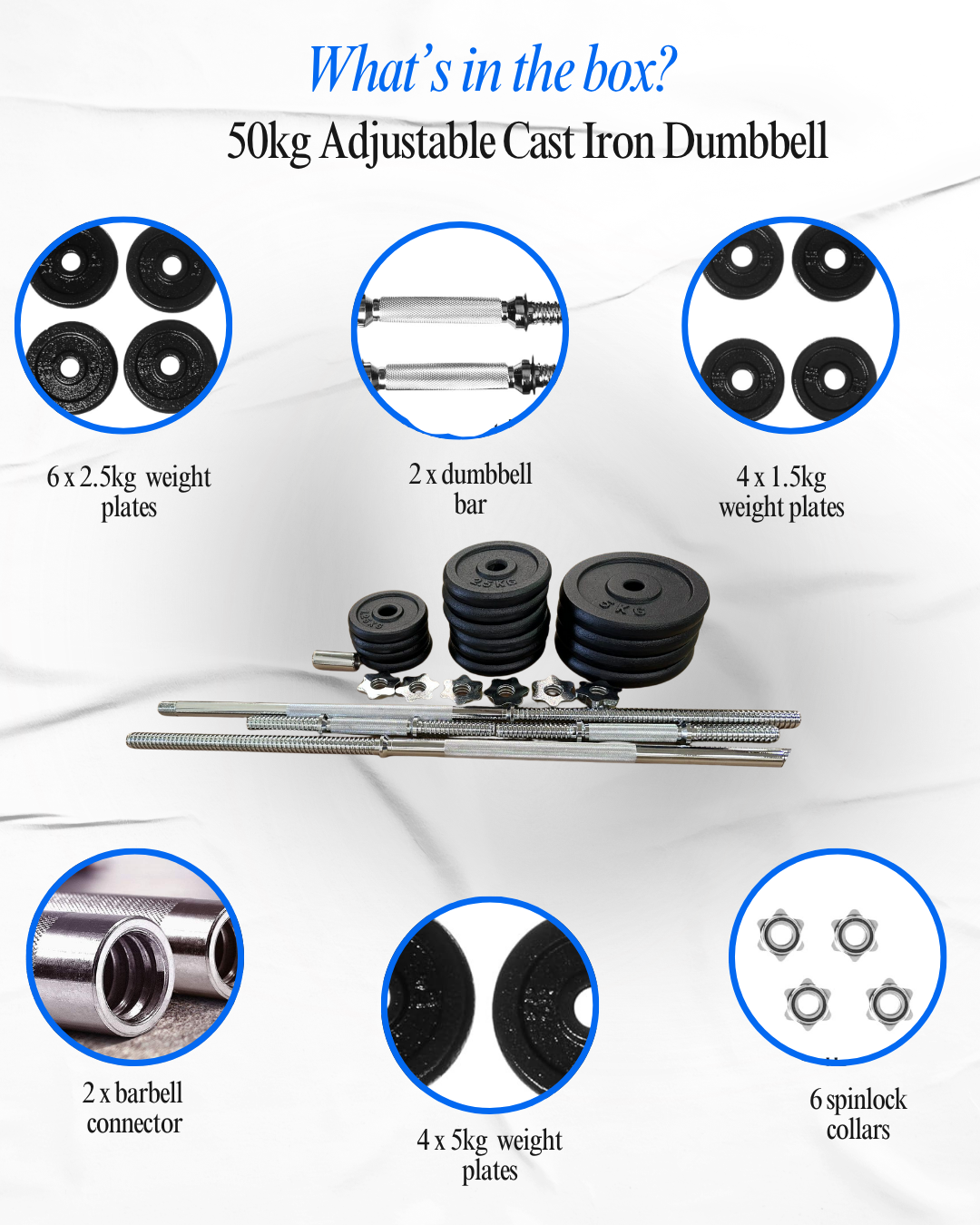 Adjustable Barbell Cast Iron Dumbbells Set for Home & Gym