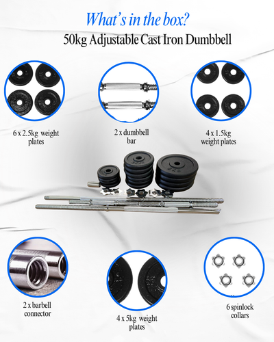 Adjustable Barbell Cast Iron Dumbbells Set for Home & Gym