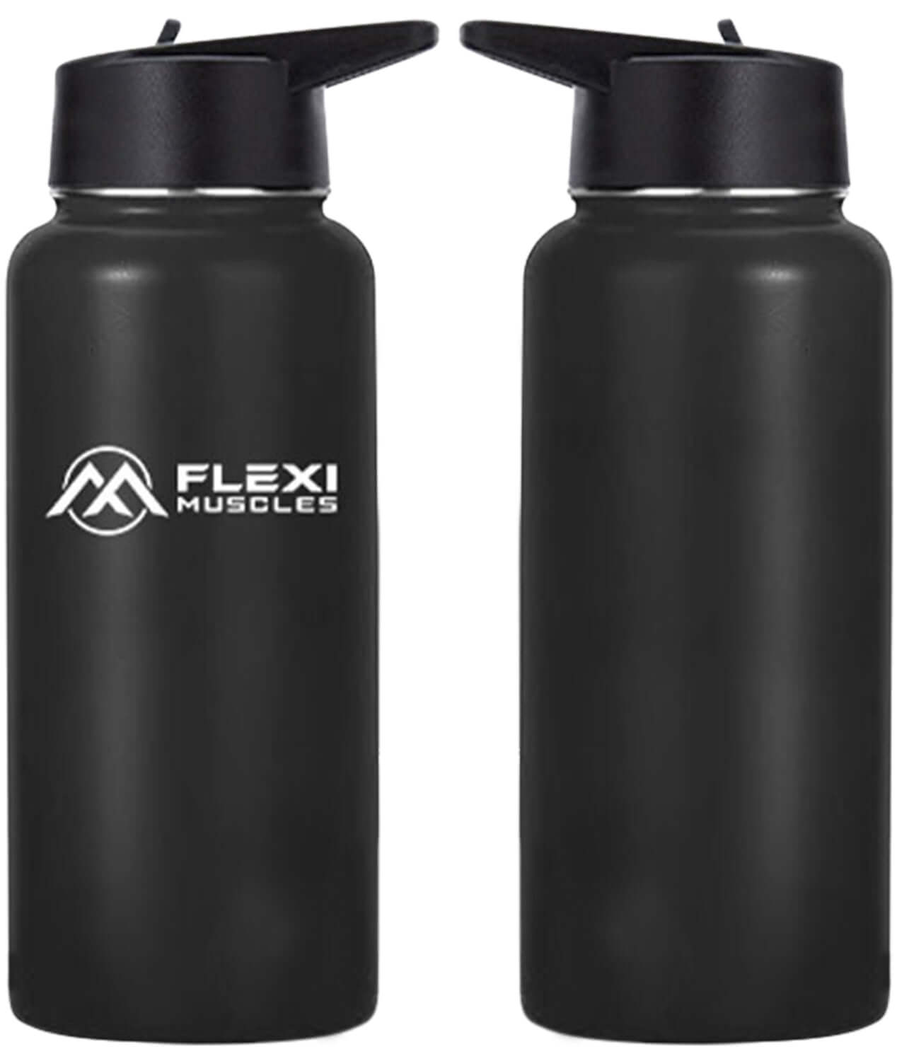 Flexi Muscles - 32oz(946ml) Insulated Stainless Steel Sport Water Bottle with 3 Lids.