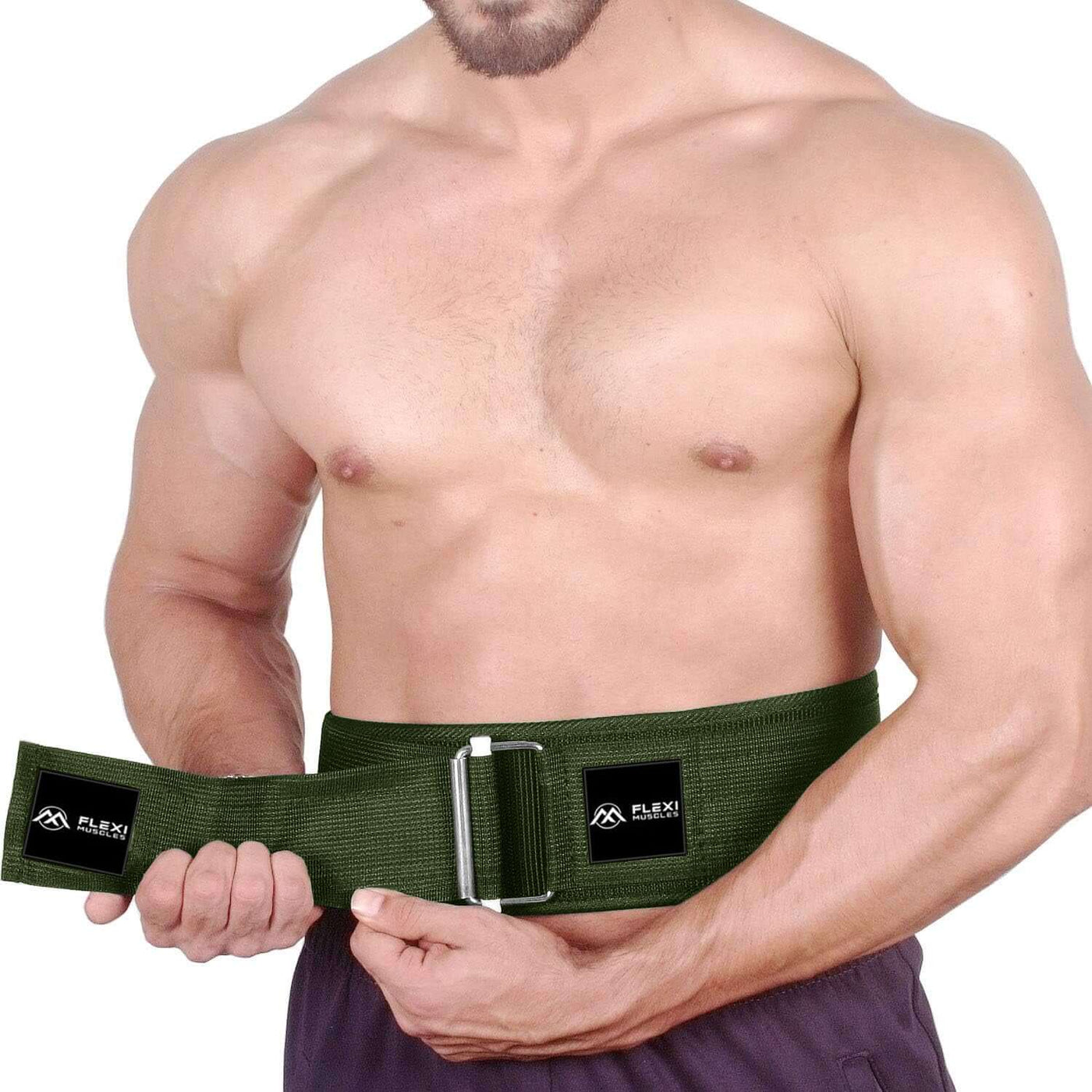 Flexi Muscles - Self-Locking Gym Belt for Power Lifting - Dark Green.