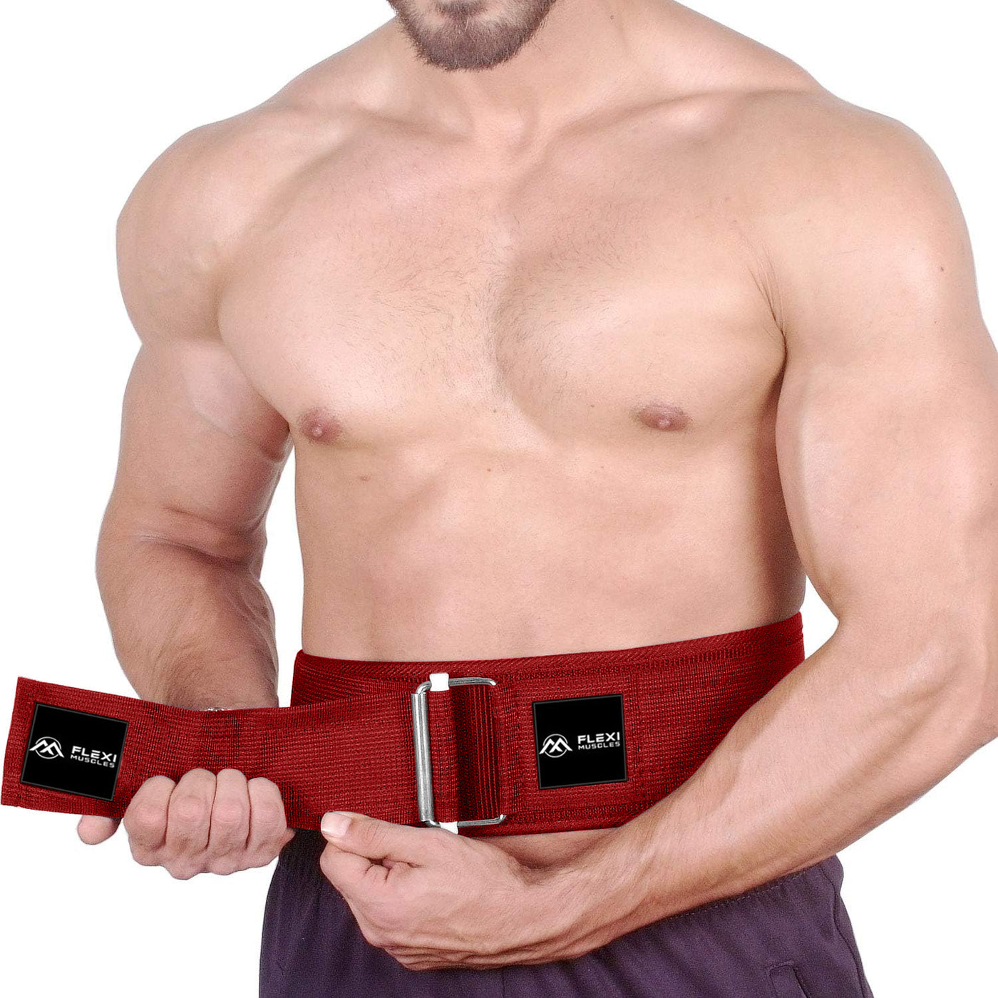 Flexi Muscles - Self-Locking Gym Belt for Power Lifting - Red.