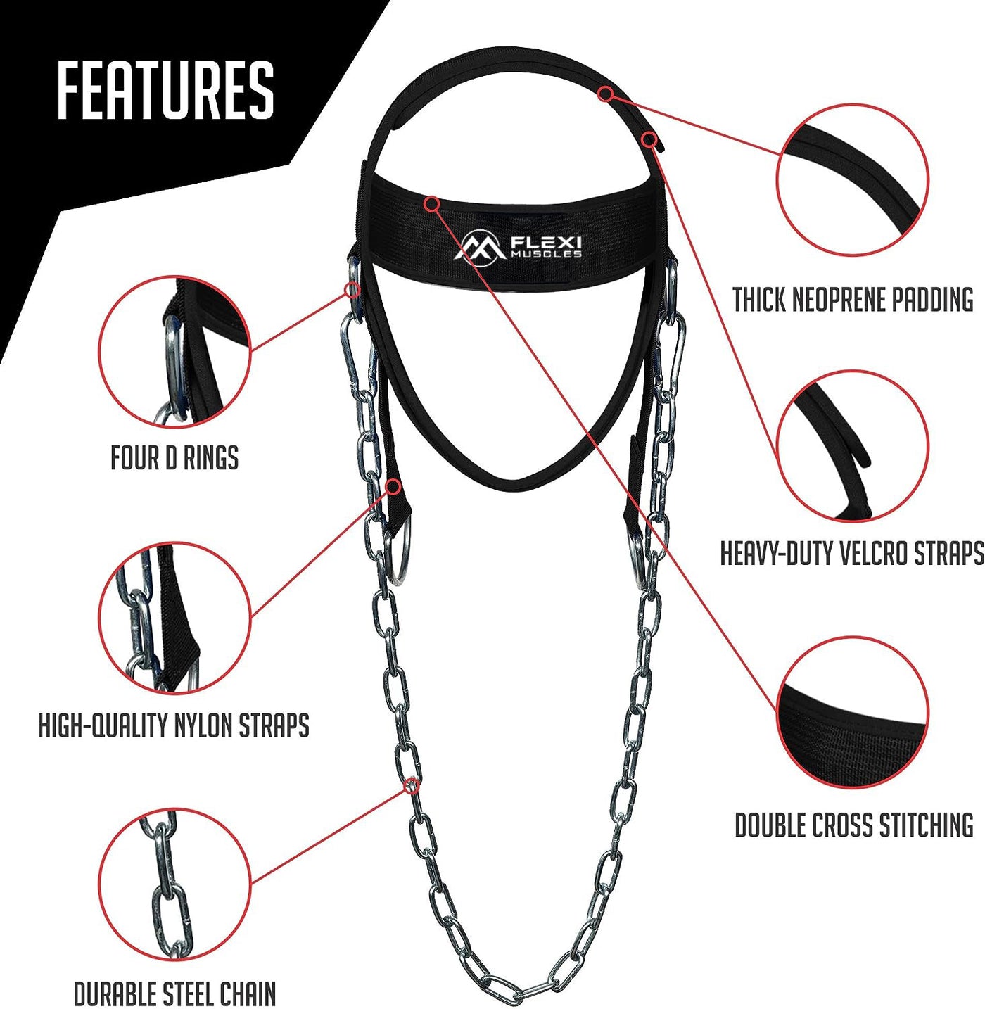 Flexi Muscles - Neck Harness for Weight Lifting and Resistance Training.