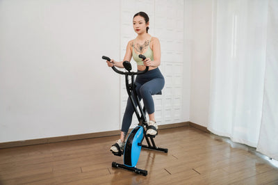 Foldable exercise bike with multiple resistance levels.