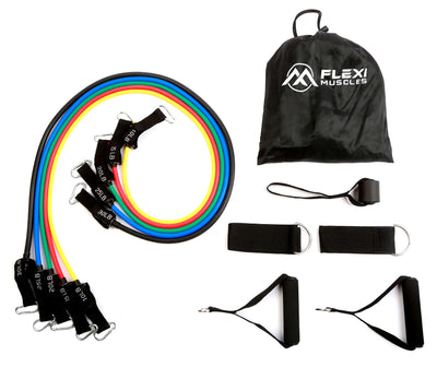 Flexi Muscles - Resistance Bands Set with Handles, & Door Anchor (150LBS)