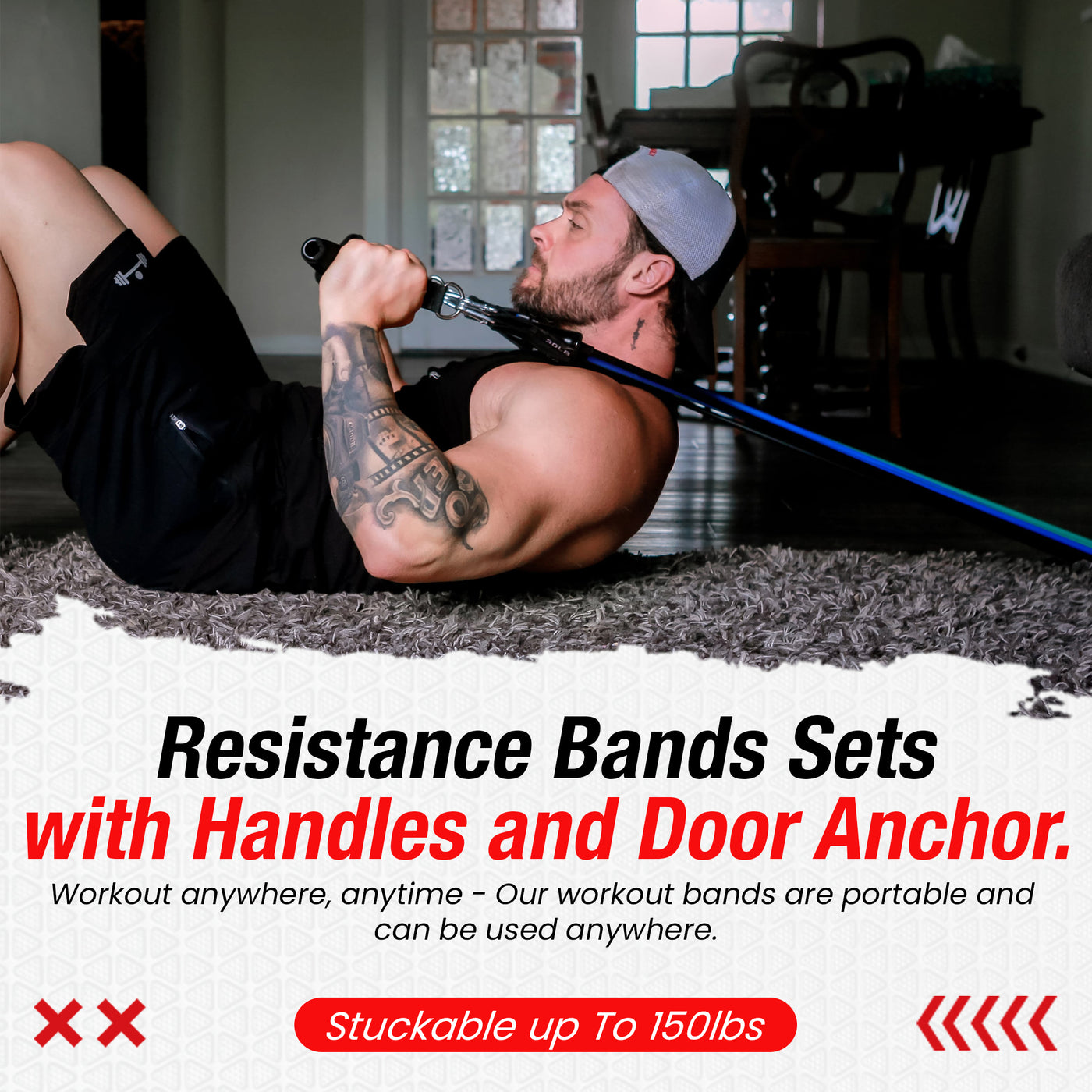 Resistance Bands Set with Handles, & Door Anchor (150LBS)