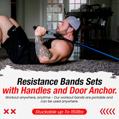 Resistance Bands Set with Handles, & Door Anchor (150LBS)