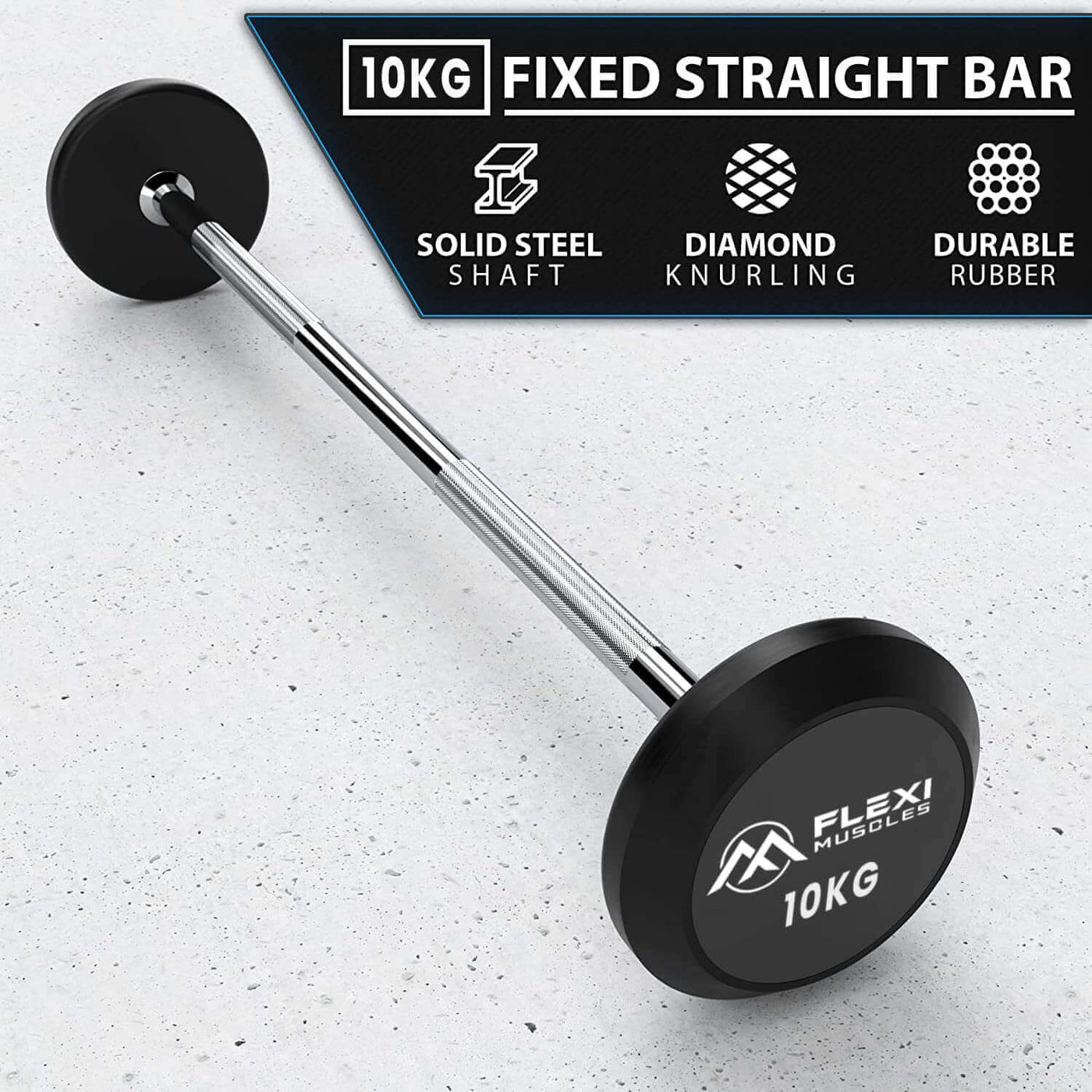 Flexi Muscles – Rubber Fixed Barbell, Pre-Loaded Weights Straight Bar for Strength Training & Weightlifting.