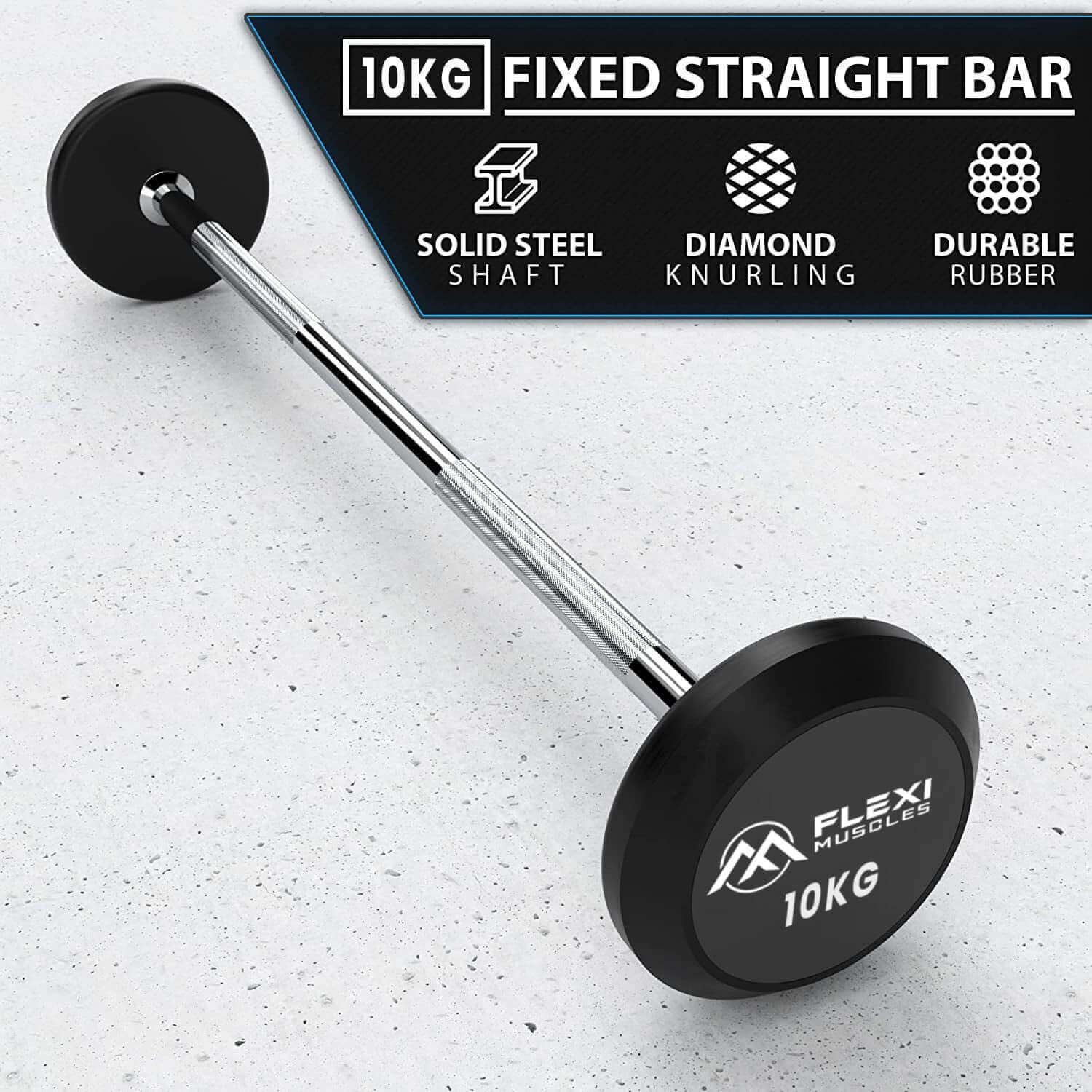 Ffe Fixed Weights Flexi Muscles – Fixed Rubber Weights with Straight Steel Bar