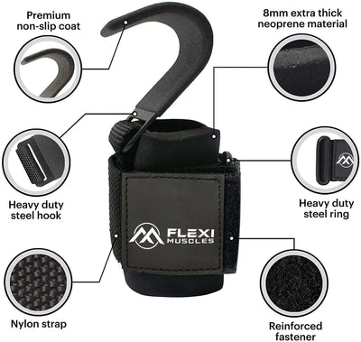 Flexi Muscles – Weight Lifting Hooks Grips (Set of 2). - Flexi Muscles 
