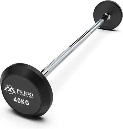 Flexi Muscles – Rubber Fixed Barbell, Pre-Loaded Weights Straight Bar for Strength Training & Weightlifting.