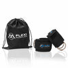 Flexi Muscles black ankle straps for cable machine with double D-rings and a branded drawstring carry bag
