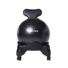 Black balance ball chair by Flexi Muscles with backrest and rolling caster base, front view