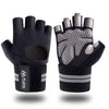 Flexi Muscles gym gloves in black with grey silicone palm grip and wrap-around wrist strap