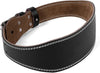 Flexi Muscles leather weight lifting belt in black with tan suede lining and white stitching