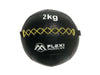 Flexi Muscles 2kg black leather medicine ball with yellow cross stitching