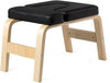 Flexi Muscles yoga headstand bench with black padded U-shaped seat and wooden frame